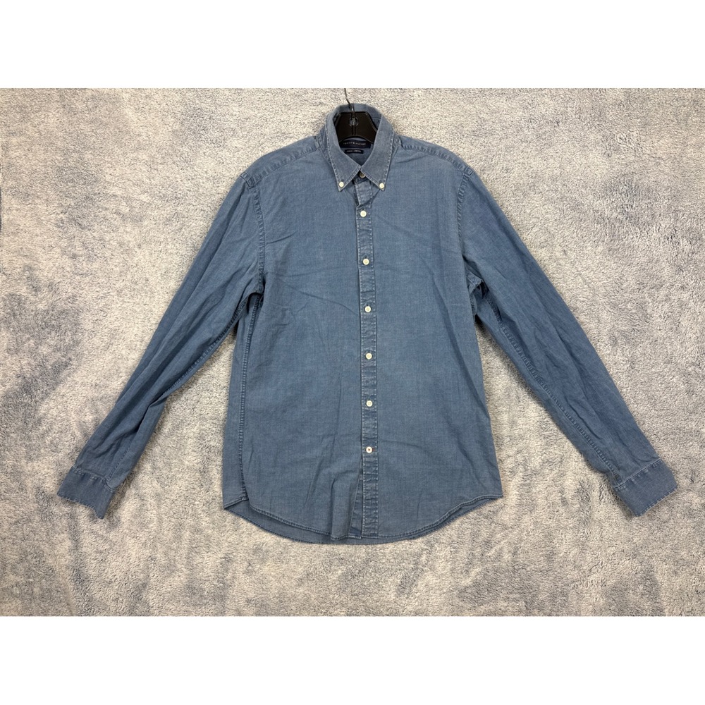 Tommy Hilfiger Mens M Blue Slim Fit Stretch Button Down Chambray Shirt LS